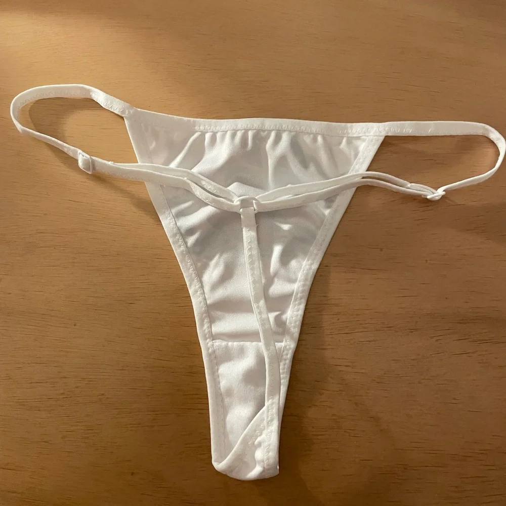 New Women’s White Adjustable Thong with Pomegranate 🧊 Ice Cube Design Sm-Med-Lrg - Picture 4 of 5